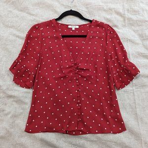 Madewell Size 2 Red and White Polka Dot Blouse